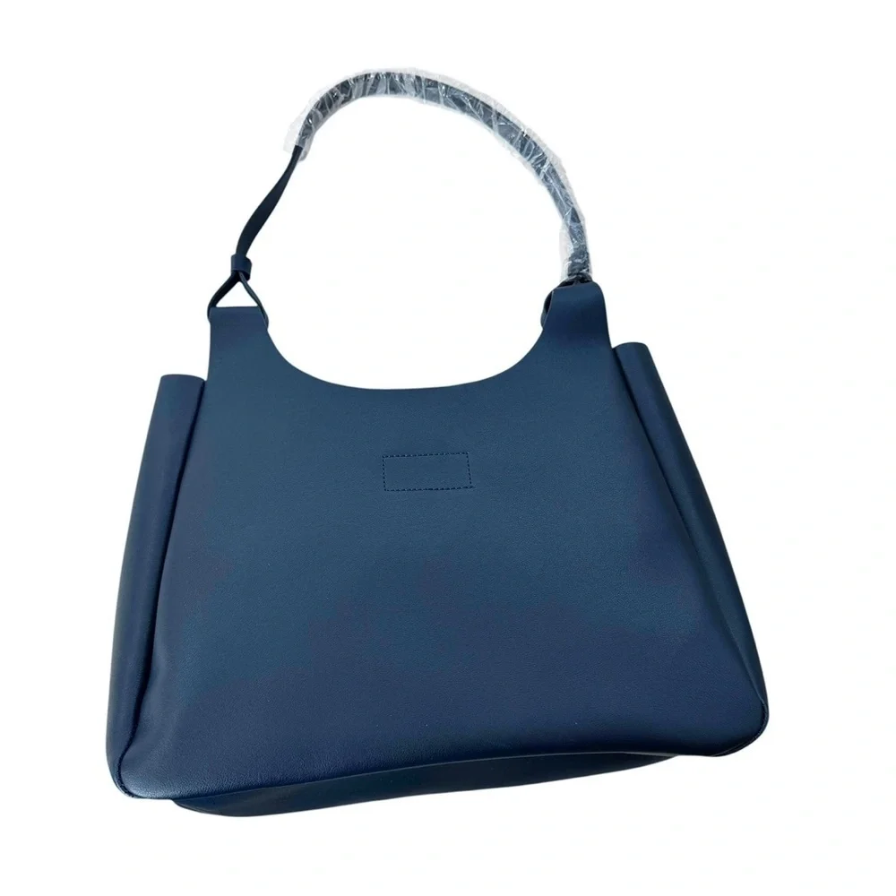 NEW Neiman Marcus Vegan Faux Leather Large Tote Bag Blue